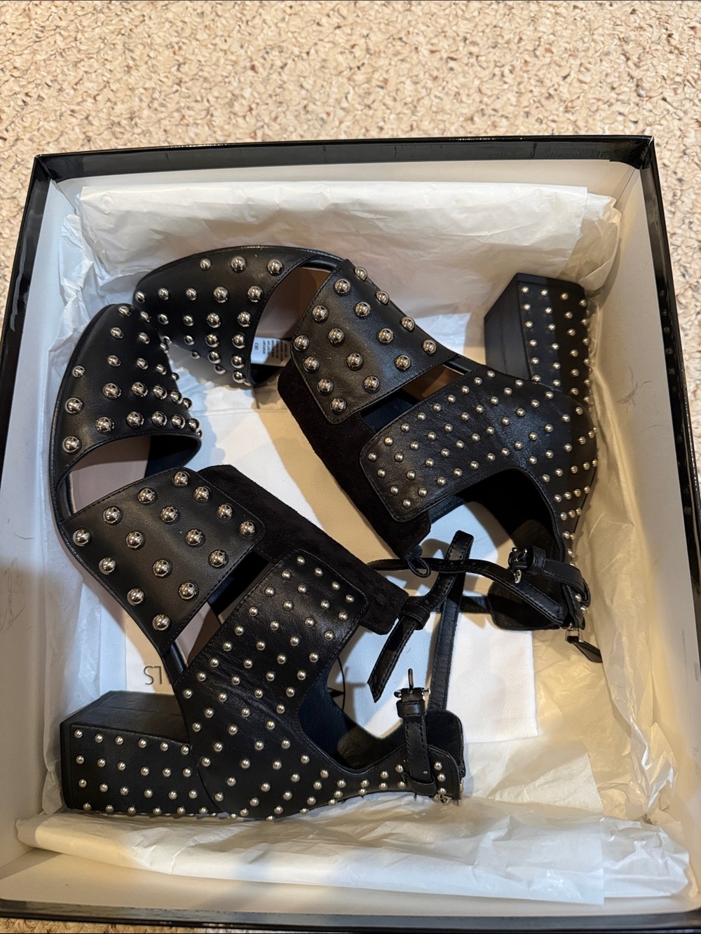 Valentino Black Studded Block Heel Sandals